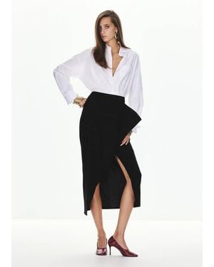 Mango Skirt With Slit And Ruffle Detail - White