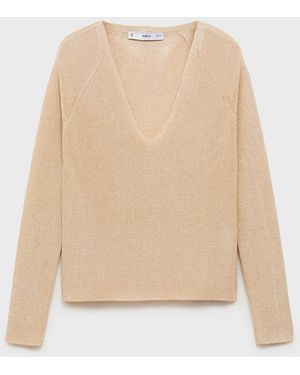 Mango V-Neck Lurex Jumper - White