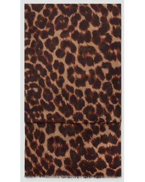 Mango Leopard Print Foulard With Frayed Edges - Brown