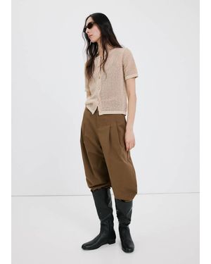 Mango Short-Sleeved Openwork Knitted Cardigan - Natural