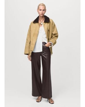 Mango Leather-Effect Straight Pants - White