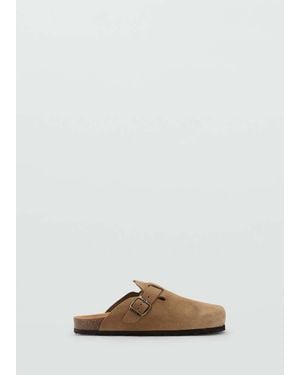 MANGO TEEN Leather Clogs With Buckle - Brown