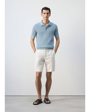 Mango 100% Cotton Open-Knit Polo Shirt - Blue