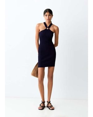 MANGO TEEN Fitted Halter-Neck Dress - Blue