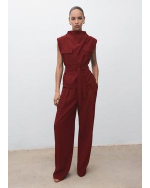 Mango Blouse With Draped Neck And Belt - Red