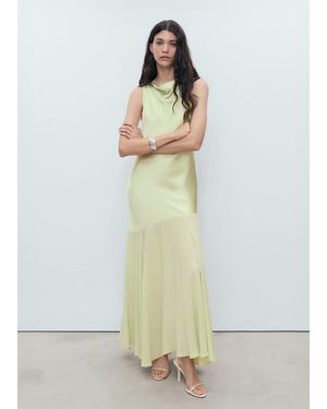 Mango Combined Dress With Asymmetrical Cut - White