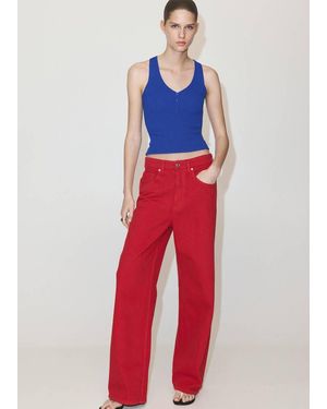 Mango Buttoned Ribbed Top - Red