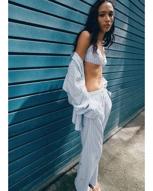 Mango Striped Trousers With Bead Detailing - Blue