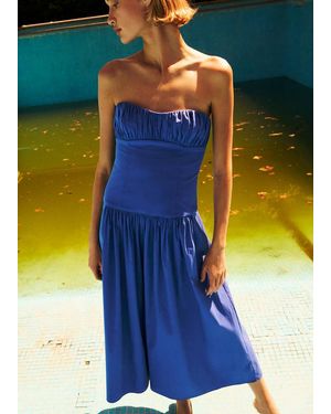 Mango Ruched Strapless Dress - Blue