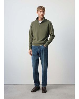 Mango Cotton Blend Sweatshirt Zipper - Green