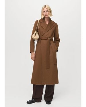 Mango Wool Coat With Handmade Belt - Brown