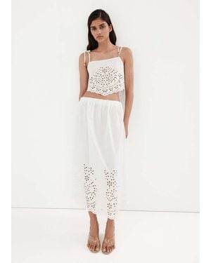 Mango Midi Skirt With Embroidered Details - White