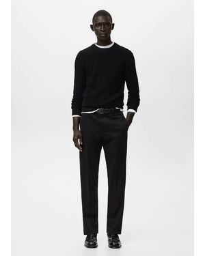 Mango Regular-Fit Cotton Trousers - Black