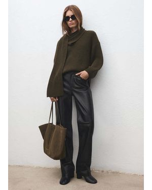 Mango Suede Shopper Bag With Bow Closure - Green