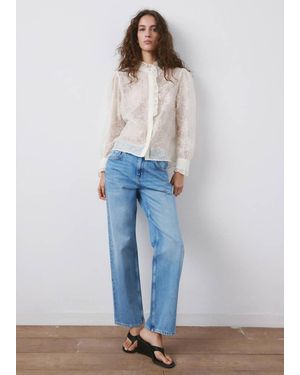 Mango Lyocell Blouse With Floral Embroidery - Blue