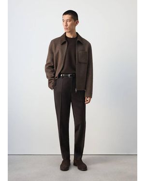 Mango Wool And Leather Jacket With Pockets - Brown