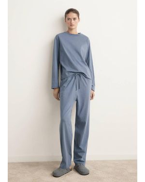 Mango Two-Piece Plain Cotton Pyjamas - Blue