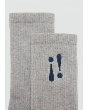 Mango Embroidered Cotton Socks - Grey