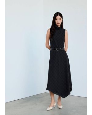 Mango Check Belt Dress - Black