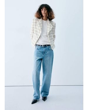 Mango Checked Jacket With Tweed Collar - White