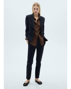 Mango Straight Mid-Rise Pants - Blue
