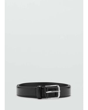 Mango Buckle Leather Belt - Grey
