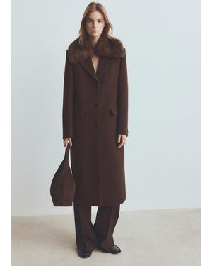 Mango Wool Coat With Fur Collar - Brown
