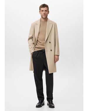 Mango Long Double-Breasted Wool Coat - Natural