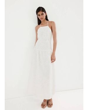 Mango Halter Dress With Broderie Anglaise - White