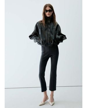 Mango High-Waist Crop Trousers - Black