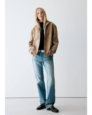 Mango Suede Effect Overshirt - Natural
