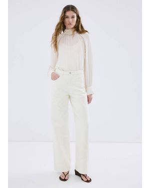 Mango Flower-Embroidered Straight-Fit Jeans - White