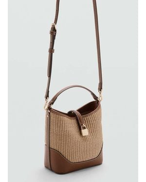 Mango Contrasting Canvas Bucket Bag - Multicolour