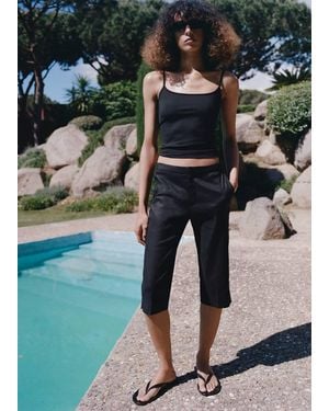 Mango Linen Capri Trousers - Black