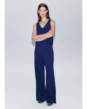 Mango Straight-Fit Trousers With Elastic Waist - Blue
