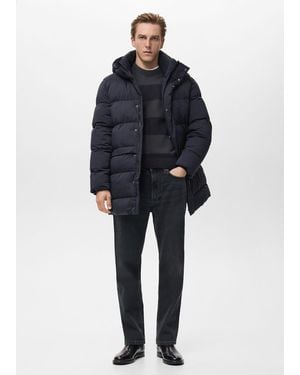 Mango Water-Repellent Hooded Padded Coat - Blu