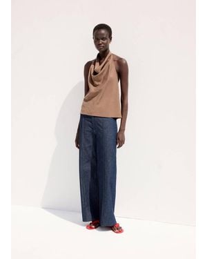 Mango High-Waisted Wide Leg Jeans With Stitching - Blue