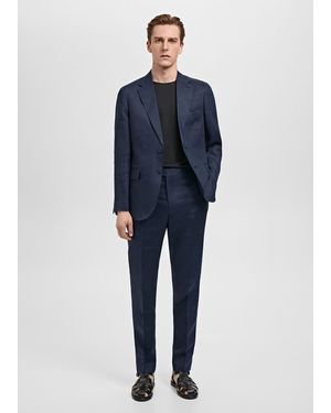 Mango Amalfi 100% Linen Slim-Fit Suit Jacket - Blue