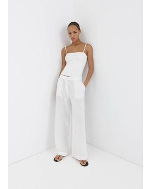 Mango Linen Wide-Leg Trousers - White