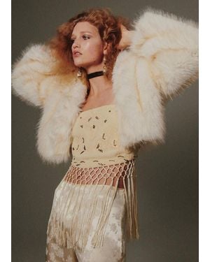 Mango Embroidered Bandeau Top With Fringe - Brown
