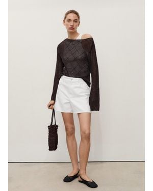 Mango High-Waisted Straight-Fit Denim Shorts - Natural