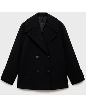 Mango Double-Breasted Wool Blend Coat - Black