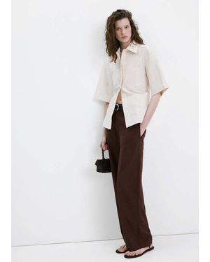 Mango Linen High-Waist Trousers - White