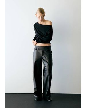 MANGO TEEN Eyelet Faux Leather Trousers - Black