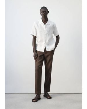 Mango Slim-Fit 100% Linen Trousers - White