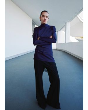 Mango Satin High-Neck Dress - Blue