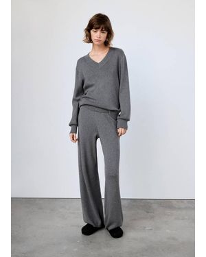 Mango Pullover Collo A V 100% Cotone Soft Grigio