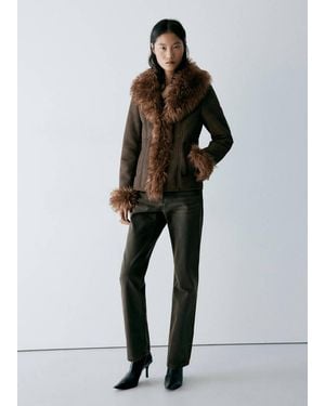 Mango Suede-Effect Faux-Fur Jacket - Black