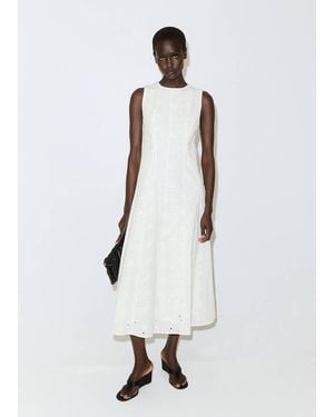 Mango A-Line Dress With Broderie Anglaise Embroidery - White