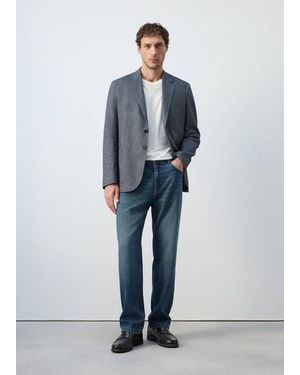 Mango Slim Fit Linen Cotton-Blend Blazer - Blue